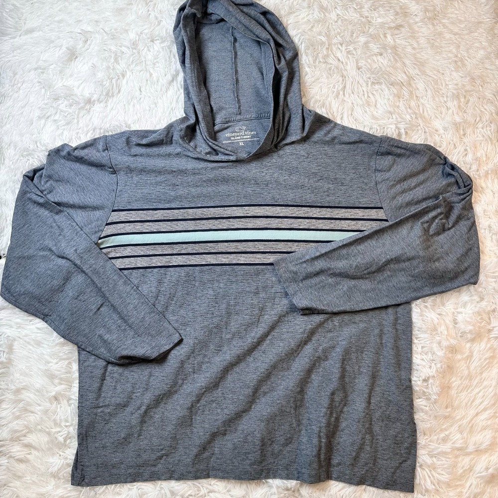 Vineyard Vines Island T-Shirt Hoodie Mens XL Gray Striped Performance 1V011548
